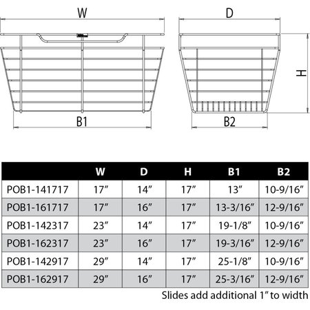 Hardware Resources Chrome Closet Pullout Basket with Slides 14"Dx17"Wx17"H POB1-141717CH